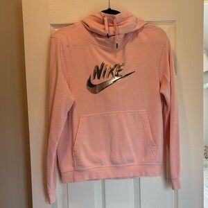 Nike Pink Hoodie with Gold Metallic Logo